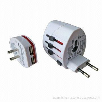 Universal travel plug adapter with 2 USB, worldwide, portable